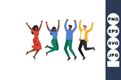 Diverse group of friends jumping and celebrating together in Product Image 1
