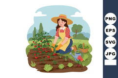 Woman Gardening in Vegetable Garden Growing Tomatoes and Let Product Image 1