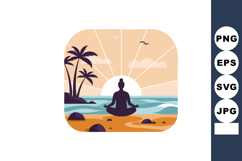 Person meditating on beach with palm trees and sunrise vecto Product Image 1