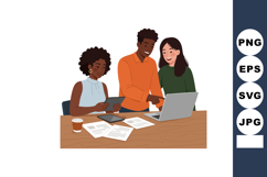 Diverse coworkers collaborating on laptop and tablet in offi Product Image 1