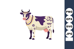 Decorative cow with tribal patterns and jewelry vector illus Product Image 1