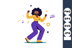 Woman dancing with yellow top and purple pants enjoying musi Product Image 1