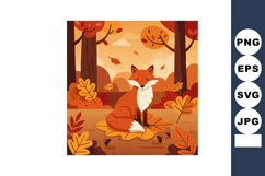 Red fox sitting in autumn forest with falling leaves and ora Product Image 1