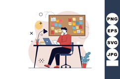 Man working at desk with laptop and notes in office workspac Product Image 1