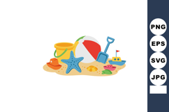Beach toys collection with bucket shovel starfish and ball o Product Image 1