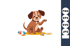 Brown puppy sitting with toys playful pet dog vector illustr Product Image 1