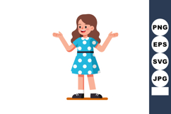 Little girl in blue polka dot dress smiling with open arms v Product Image 1