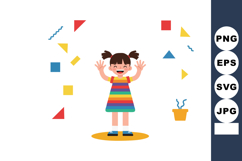 Happy little girl wearing colorful striped dress with geomet Product Image 1