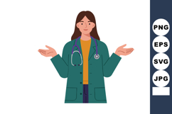 Female doctor wearing teal coat with stethoscope medical pro Product Image 1