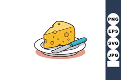 Cheese slice on plate with blue handle knife vector illustra Product Image 1