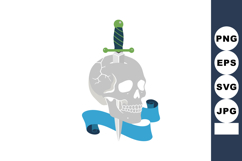 Skull with dagger piercing and blue ribbon vector illustrati Product Image 1