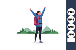 Woman hiker celebrating achievement with raised arms in moun Product Image 1