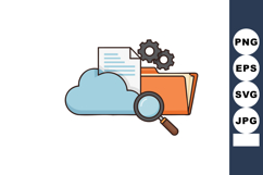 Cloud Storage Folder Document Magnifying Glass and Gears Tec Product Image 1