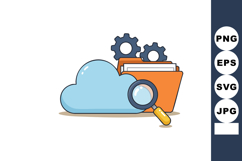 Cloud storage folder with magnifying glass and gears for dat Product Image 1