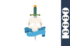 Skull with dagger piercing and blue ribbon banner vector ill Product Image 1