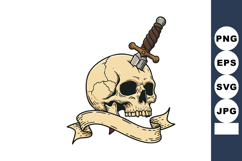 Human skull with dagger piercing and blank banner ribbon for Product Image 1