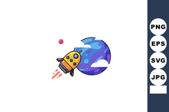 Space rocket flying near colorful purple and blue planet wit Product Image 1