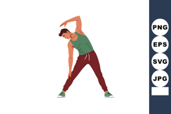 Man stretching side exercise in casual sportswear vector ill Product Image 1
