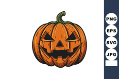 Halloween pumpkin jack o lantern with carved face and green Product Image 1
