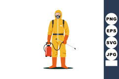 Person in yellow hazmat suit holding red fire extinguisher w Product Image 1