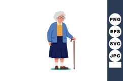 Elderly woman standing with walking cane in blue cardigan an Product Image 1