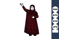 Woman in traditional patterned dress raising arm vector illu Product Image 1
