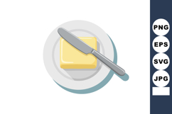 Butter on white plate with stainless steel knife vector illu Product Image 1
