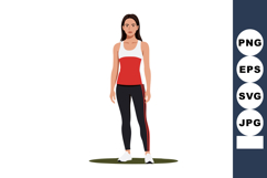 Woman standing in casual red and white top with black pants Product Image 1