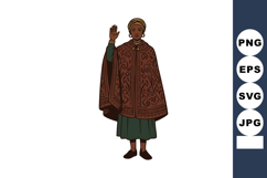 African woman in traditional clothing raising hand in greeti Product Image 1
