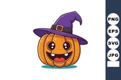 Happy pumpkin with purple witch hat smiling Halloween vector Product Image 1