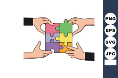 Four Hands Assembling Colorful Puzzle Pieces Collaboration C Product Image 1