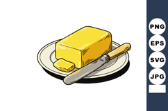 Butter block with knife on white plate vector illustration i Product Image 1