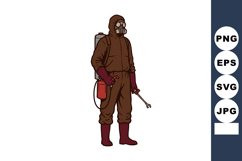Pest control worker in protective suit with gas mask and spr Product Image 1