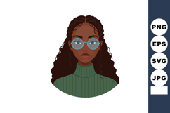 Young woman with curly hair wearing glasses and green sweate Product Image 1