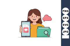 Woman holding smartphone with cloud data file and folder wit Product Image 1