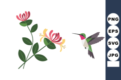 Hummingbird Approaching Honeysuckle Flowers with Green Leave Product Image 1