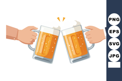 Two Hands Clinking Beer Glasses Cheers Celebration Vector Il Product Image 1