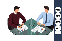 Two businessmen discussing financial reports and charts at o Product Image 1