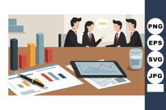 Business meeting discussion with charts and digital tablet o Product Image 1