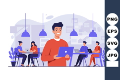 Young man with laptop working in modern office environment w Product Image 1