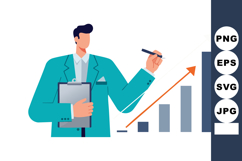 Businessman in turquoise jacket presenting growth chart with Product Image 1