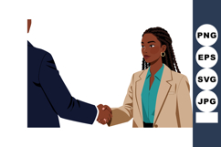 Businesswoman and businessman shaking hands in professional Product Image 1