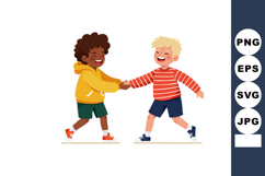 Two happy children holding hands playing together in casual Product Image 1