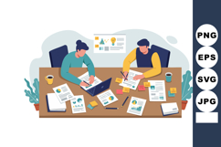 Business Team Collaborating on Data Analysis with Charts and Product Image 1