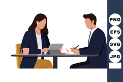 Business meeting with man and woman working on tablet and no Product Image 1