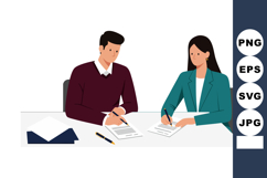 Business people signing documents at desk with envelope vect Product Image 1
