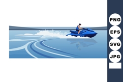 Jet Ski Rider on Calm Blue Water Creating Waves Vector Illus Product Image 1