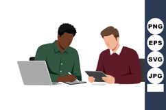 Two men collaborating on digital tablet and laptop in office Product Image 1