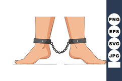 Bare feet chained with black metal shackles and linked chain Product Image 1