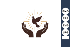 Hands releasing dove symbolizing peace and freedom with gold Product Image 1